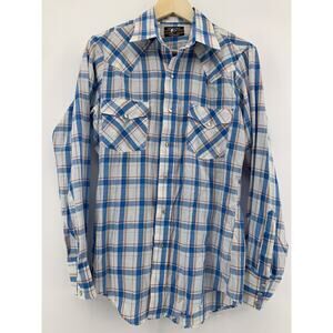 VTG Open Range Karman Pearl Snap Western Shirt Men’s S 15-34 Blue Plaid Cowboy